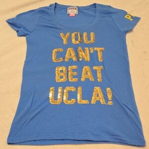 PINK Victoria's Secret Blue Tee with Gold Sequin Letters